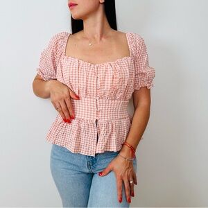 New Guess Short Sleeve Top Gingham Plaid